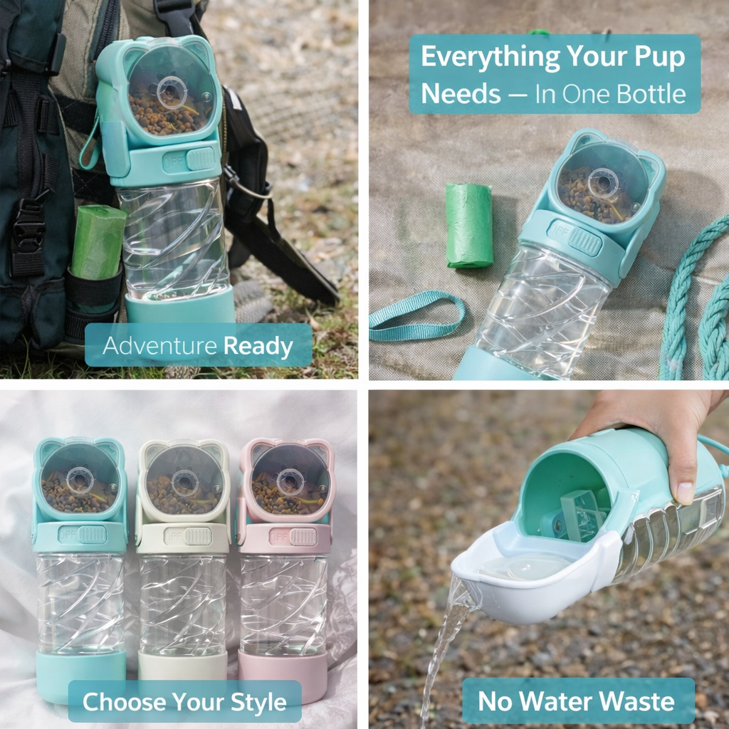 3-in-1 Portable Pet Water Bottle™ – Walk. Feed. Clean. Go.
